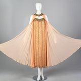 1960s Victoria Royal Beaded Gown with Silk Chiffon Cape