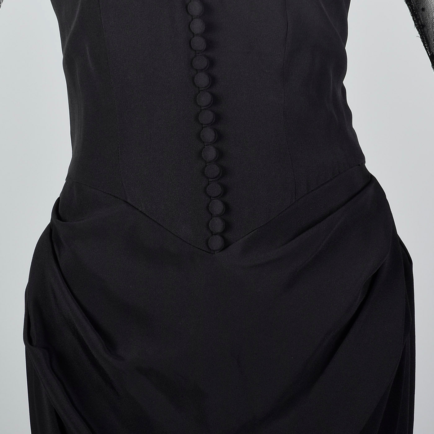1950s Black Dress with Lace Illusion Neckline