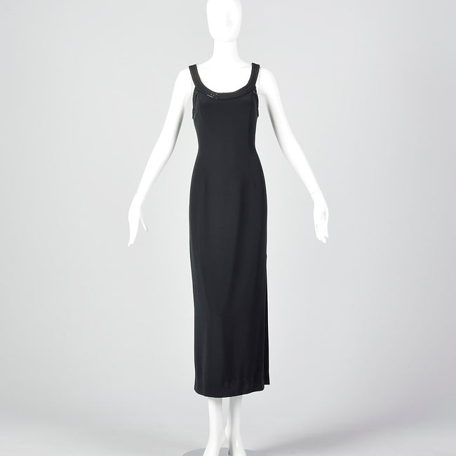 1990s Oleg Cassini Black Evening Dress