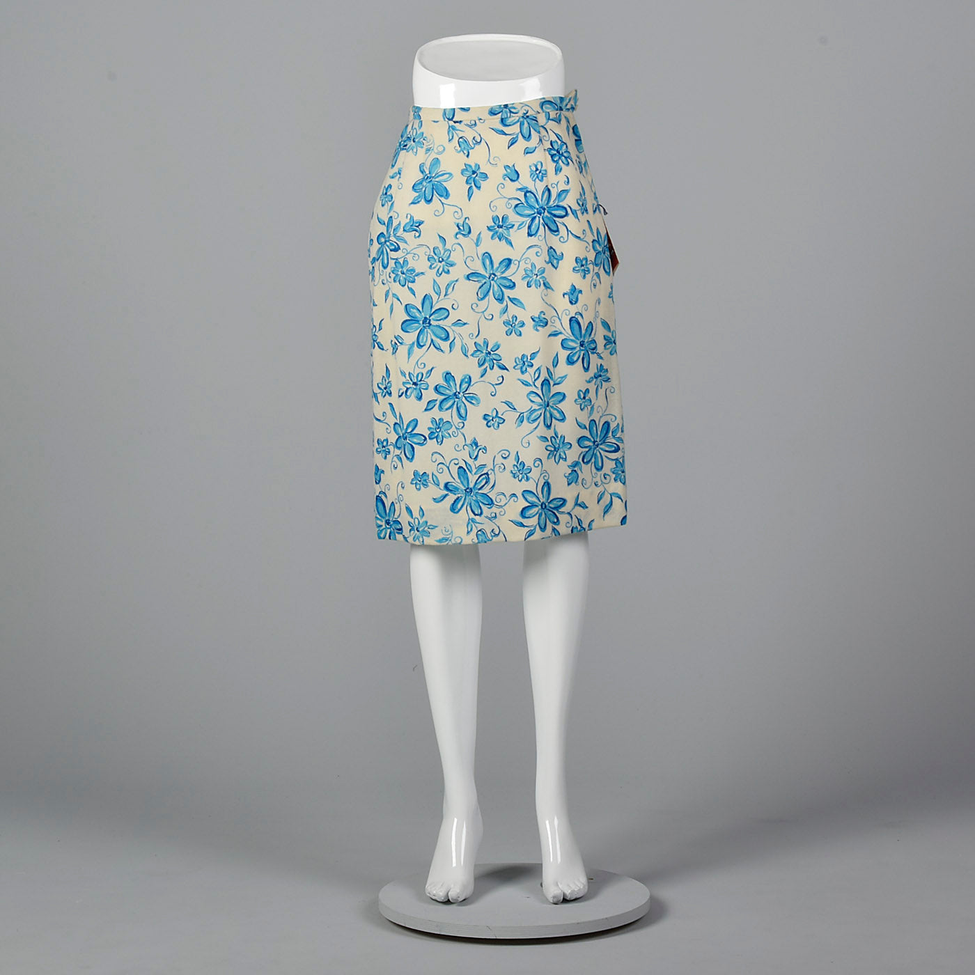 1960s Blue Floral Pencil Skirt