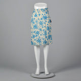 1960s Blue Floral Pencil Skirt