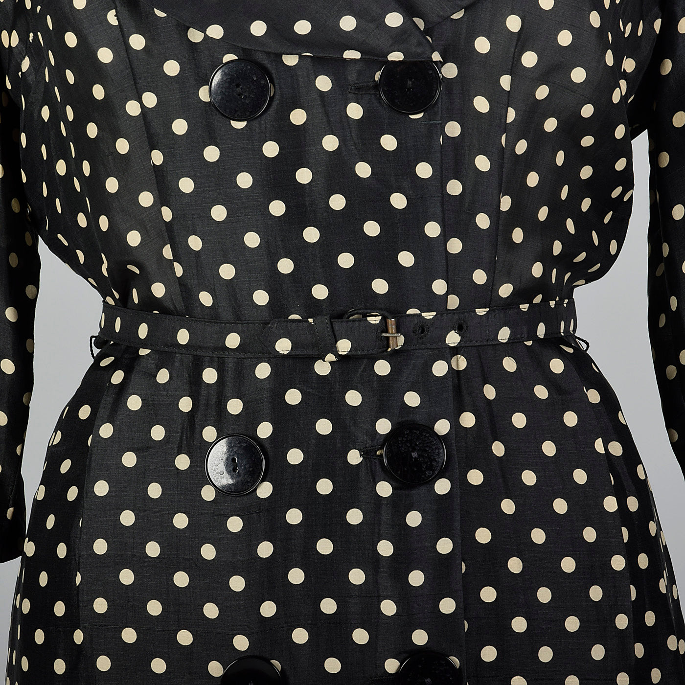 1950s Black Silk Polka Dot Dress