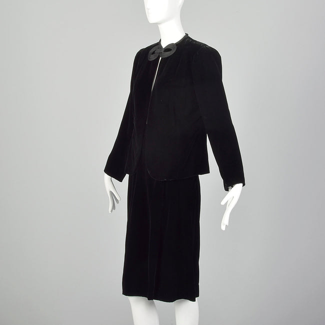 Large 1940s Halle Bros. Co. Black Velvet Skirt Set