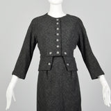 1960s James Galanos Two Piece Dress Set in Gray Wool Tweed