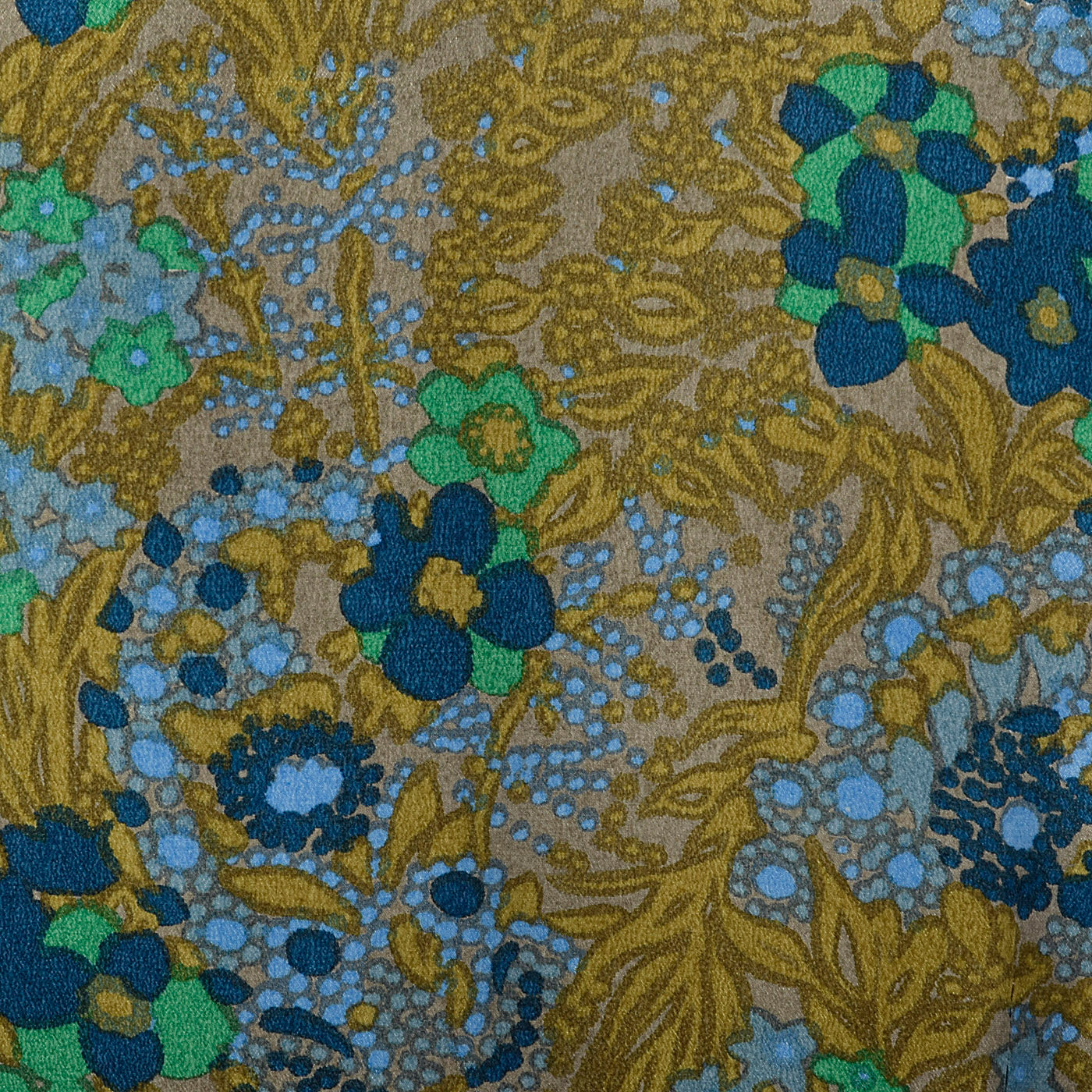 1960s Green and Blue Floral Dress with Mandarin Collar