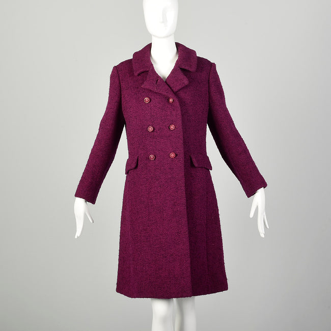 Small 1960s Coat Mauve Tweed Double Breasted Boucle Winter Vintage Outerwear