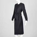 1980s Oscar de la Renta Black Wool Dress with Tie Waist
