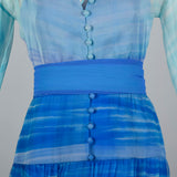Beautiful Blue Travilla Maxi Dress with Sunset Design