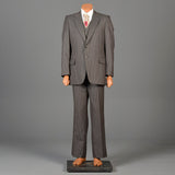1970s Mens Three Piece Suit in Brown Pinstripe