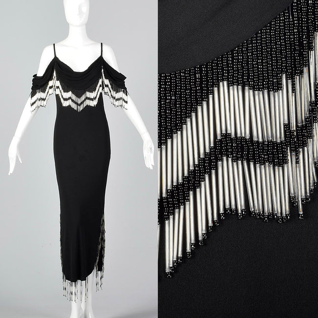 1990s Off the Shoulder Beaded Dress