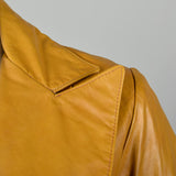Medium 1970s Trench Coat Mustard Leather Overcoat