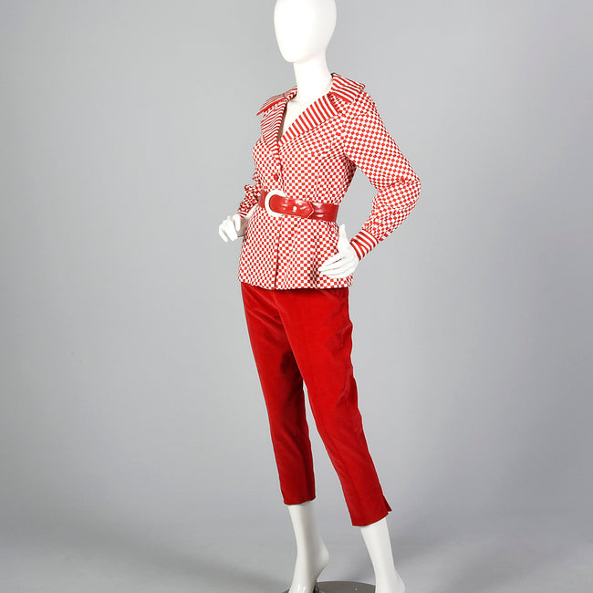 1960s Deadstock Velvet Cigarette Pants & Op Art Tunic Top Ensemble