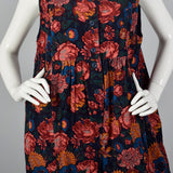1980s Corduroy Jumpsuit in Black Floral Print