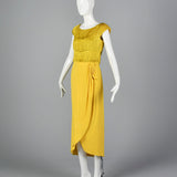 1960s Bright Yellow Cocktail Dress with Fringe Bodice
