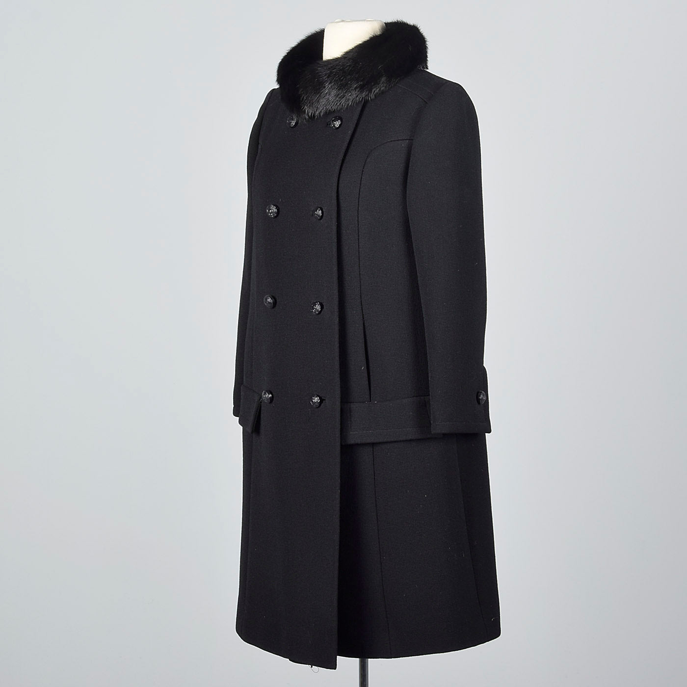 1960s Black Double Breasted Coat with Mink Collar