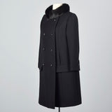 1960s Black Double Breasted Coat with Mink Collar