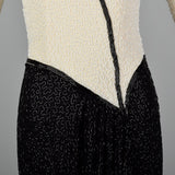 XS Lillie Rubin 1970s Black and White Beaded Gown