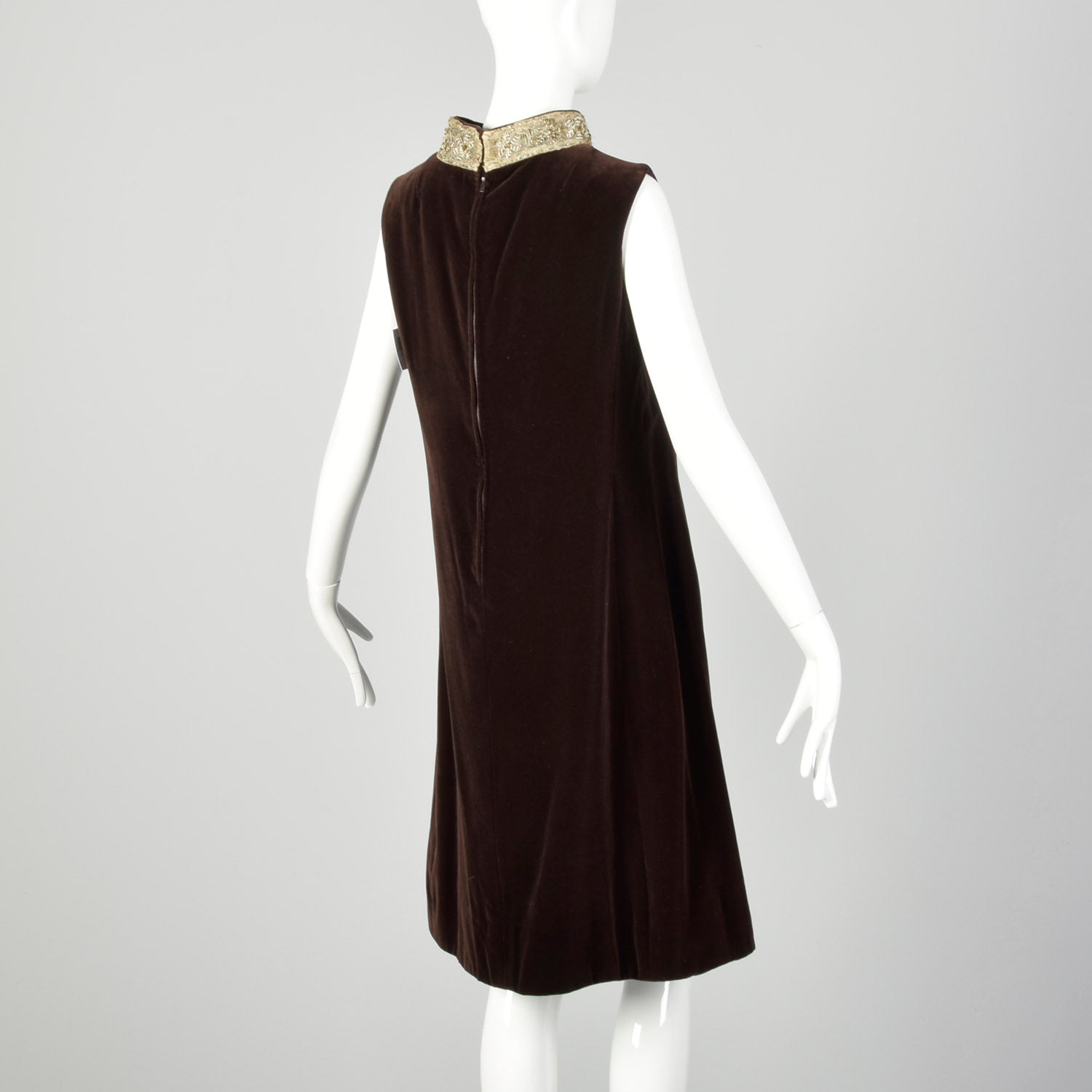 Medium 1960s Teal Traina Brown Shift Dress Sleeveless with Beading