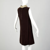 Medium 1960s Teal Traina Brown Shift Dress Sleeveless with Beading