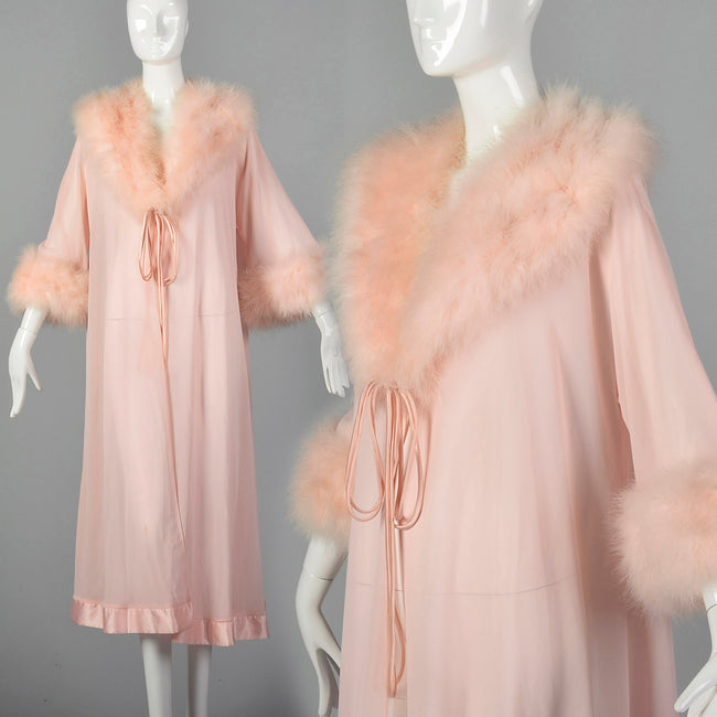 Lucie Ann Pink Neglige Robe with Feather collar