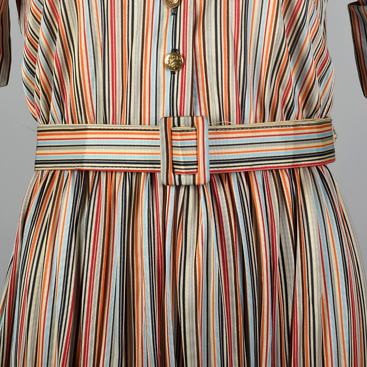 1940s Silky Knit Stripe Dress with Monogram Buttons