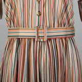 1940s Silky Knit Stripe Dress with Monogram Buttons
