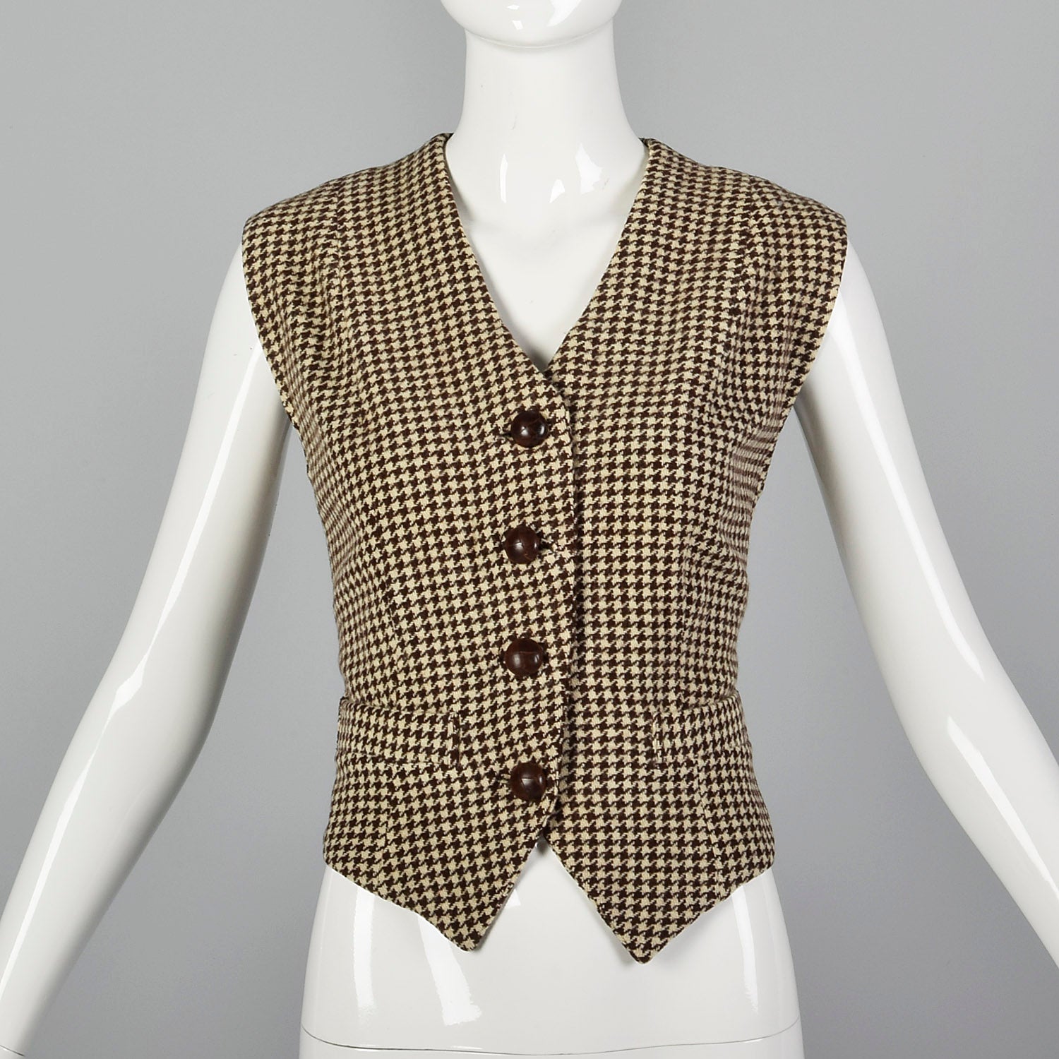 1970s Brown Houndstooth Tweed Vest