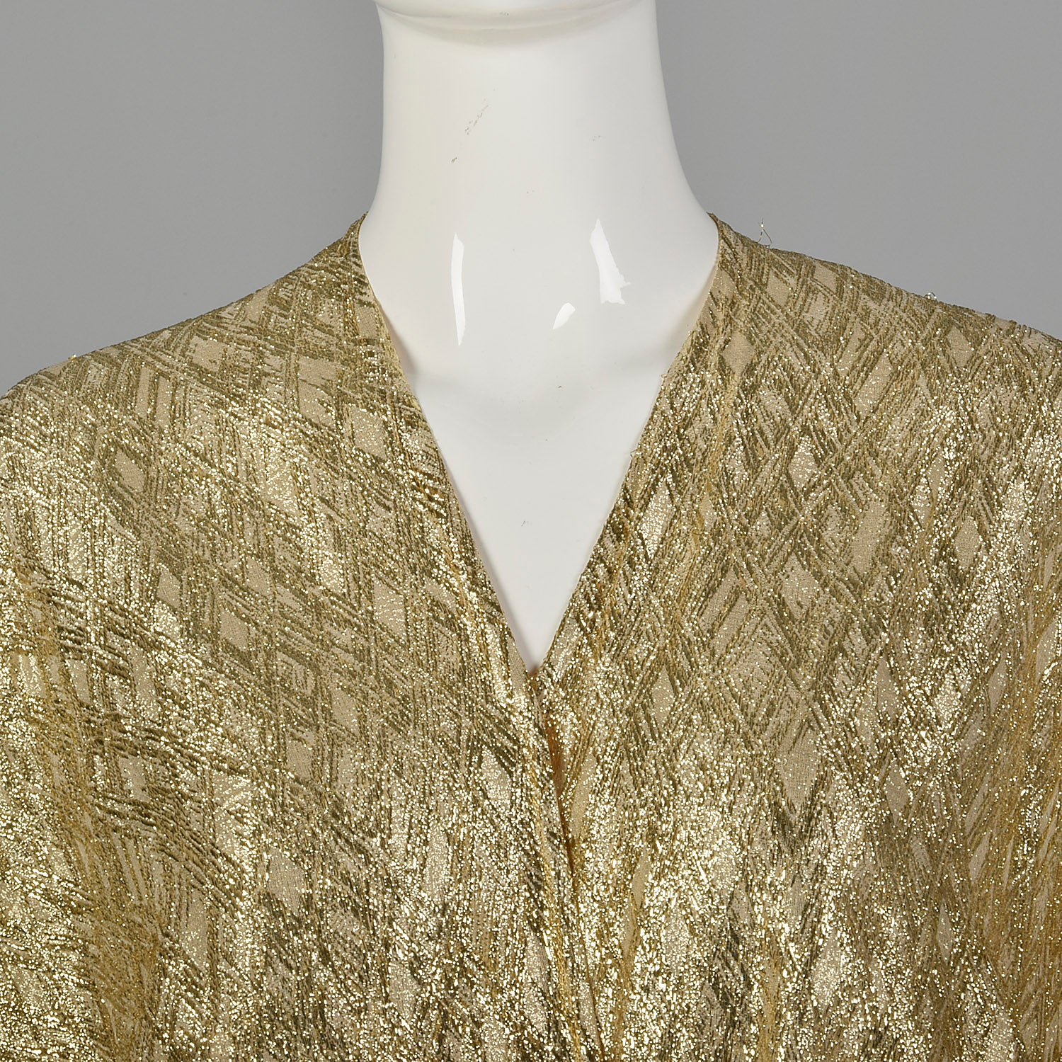 1970s Metallic Gold Evening Dress with Balloon Sleeves