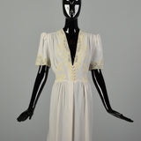 Large 1940s Dress Low Cut Tie Back Waist Crepe Shortsleeve Bridal Wedding Gown