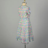 XXL 1950s Day Dress Lightweight Semi-Sheer Short Sleeve Floral Summer Casual