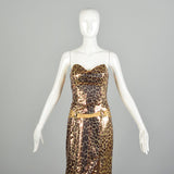 Medium 2000s Strapless Sequin Gown Leopard Evening Dress Goddess Formal Puddle Train
