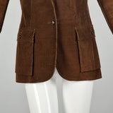 Small 1970s Brown Corduroy Blazer Casual Boho Hippie Jacket