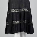 1970s Black Gauze Dress with Lace Trim