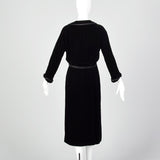 1950s Medium Mollie Parnis Dress Black Velvet Evening Gown Silk Satin Long Sleeve
