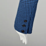 Medium Valentino Boutique 1980s Blue Houndstooth Plaid Skirt Suit
