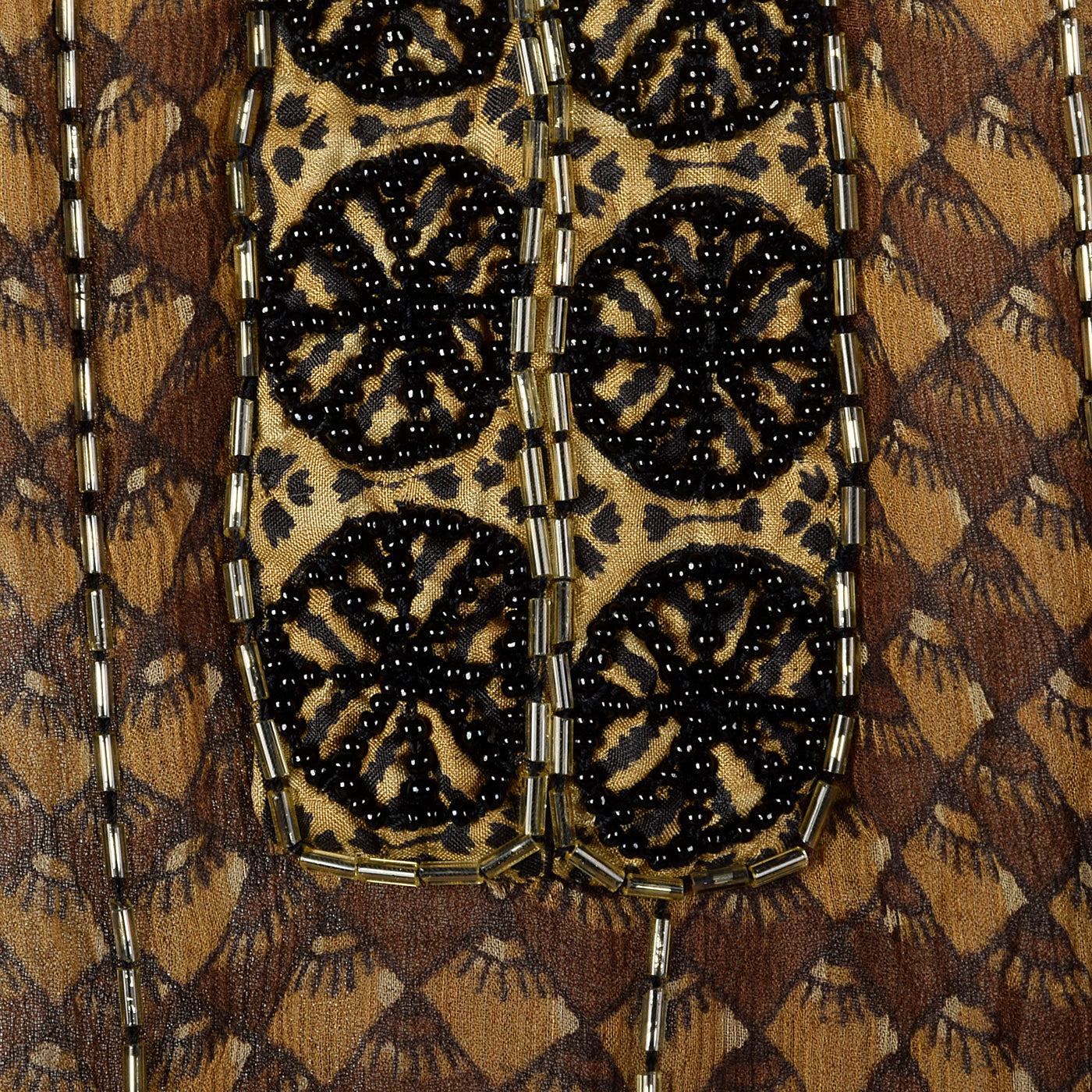 Medium 1970s Judith Ann Creations Brown Silk Beaded Dress
