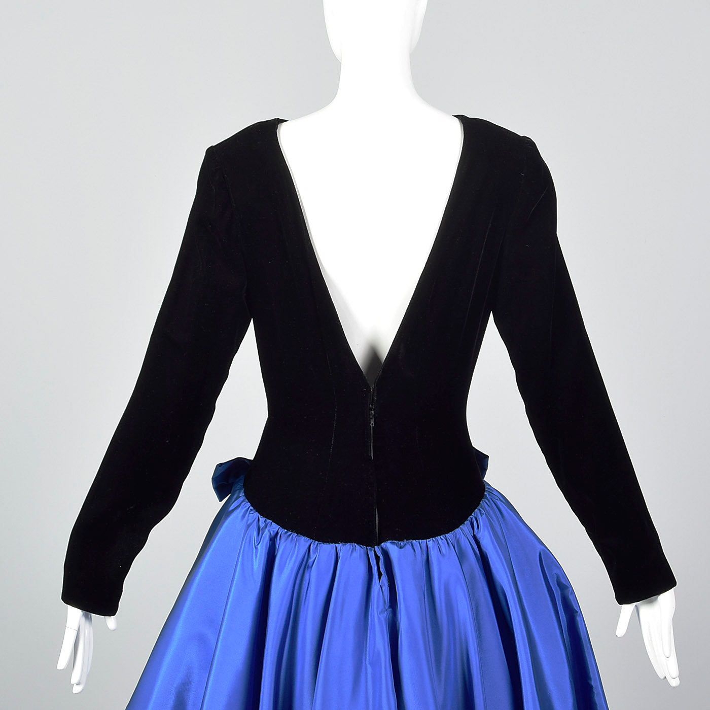 Pilar Rossi Unique Black Velvet Gown with Dramatic Blue Taffeta Peplum