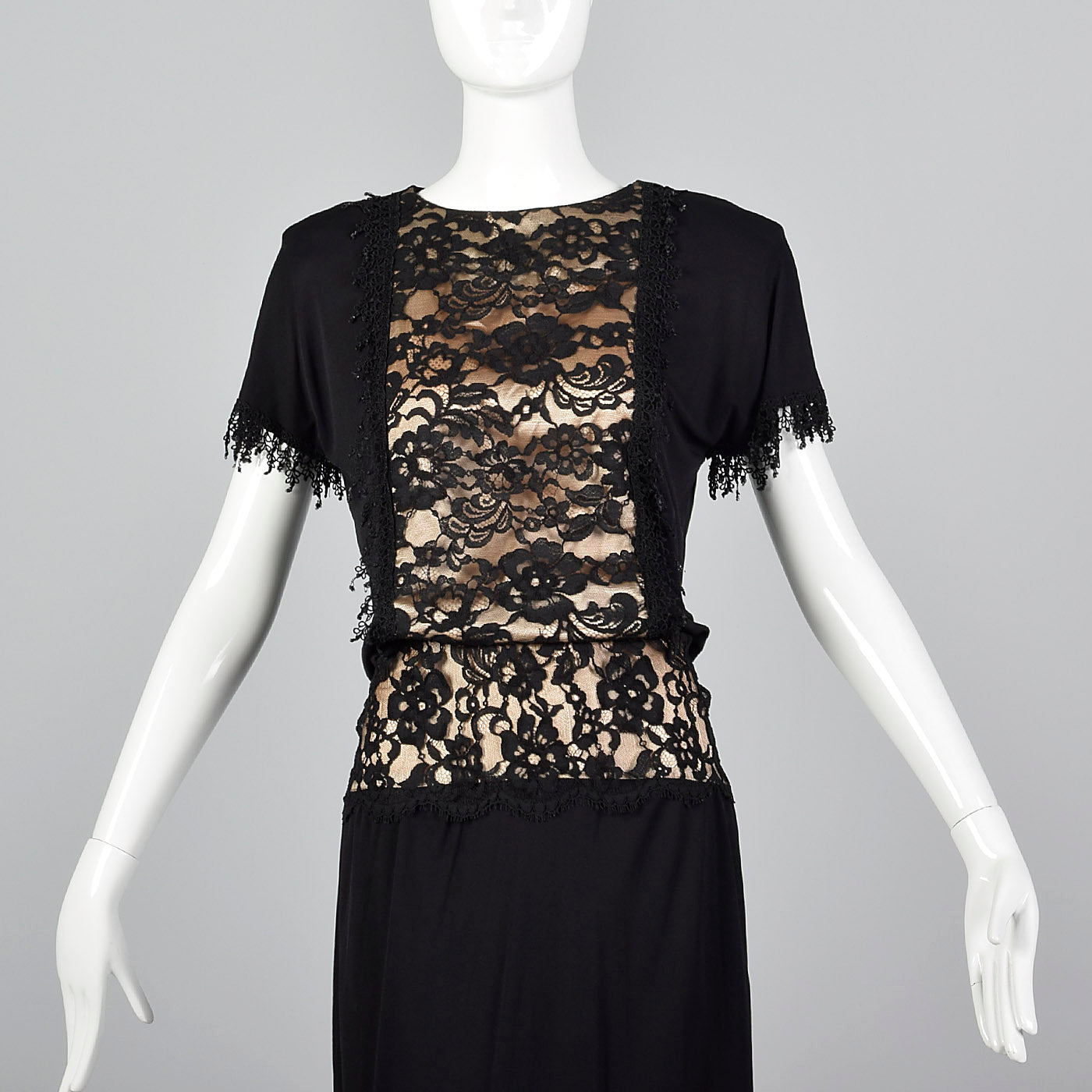 1980s Black Dress with Illusion Lace