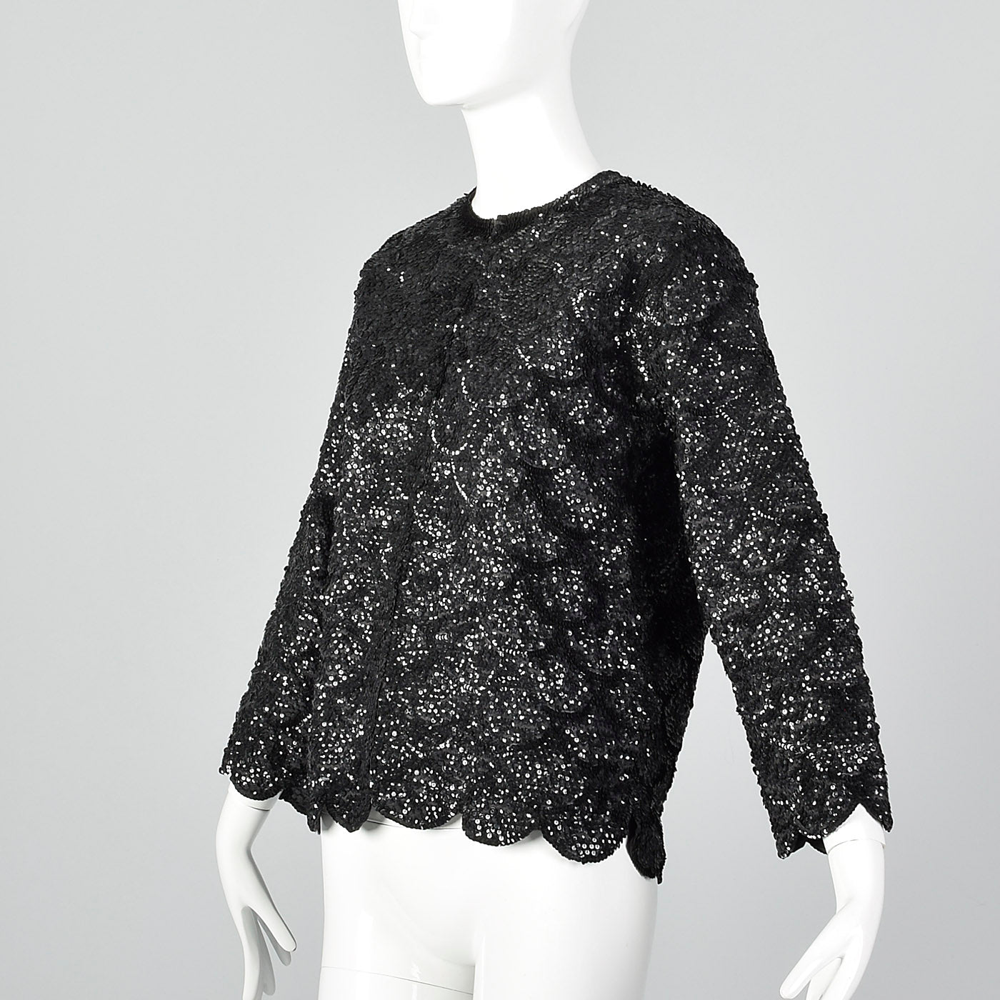 1960s Black Sequin Top with Scalloped Hem
