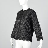 1960s Black Sequin Top with Scalloped Hem