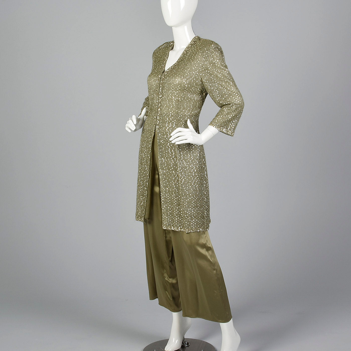 1990s Liancarlo Green Silk Women's 2 Piece Outfit