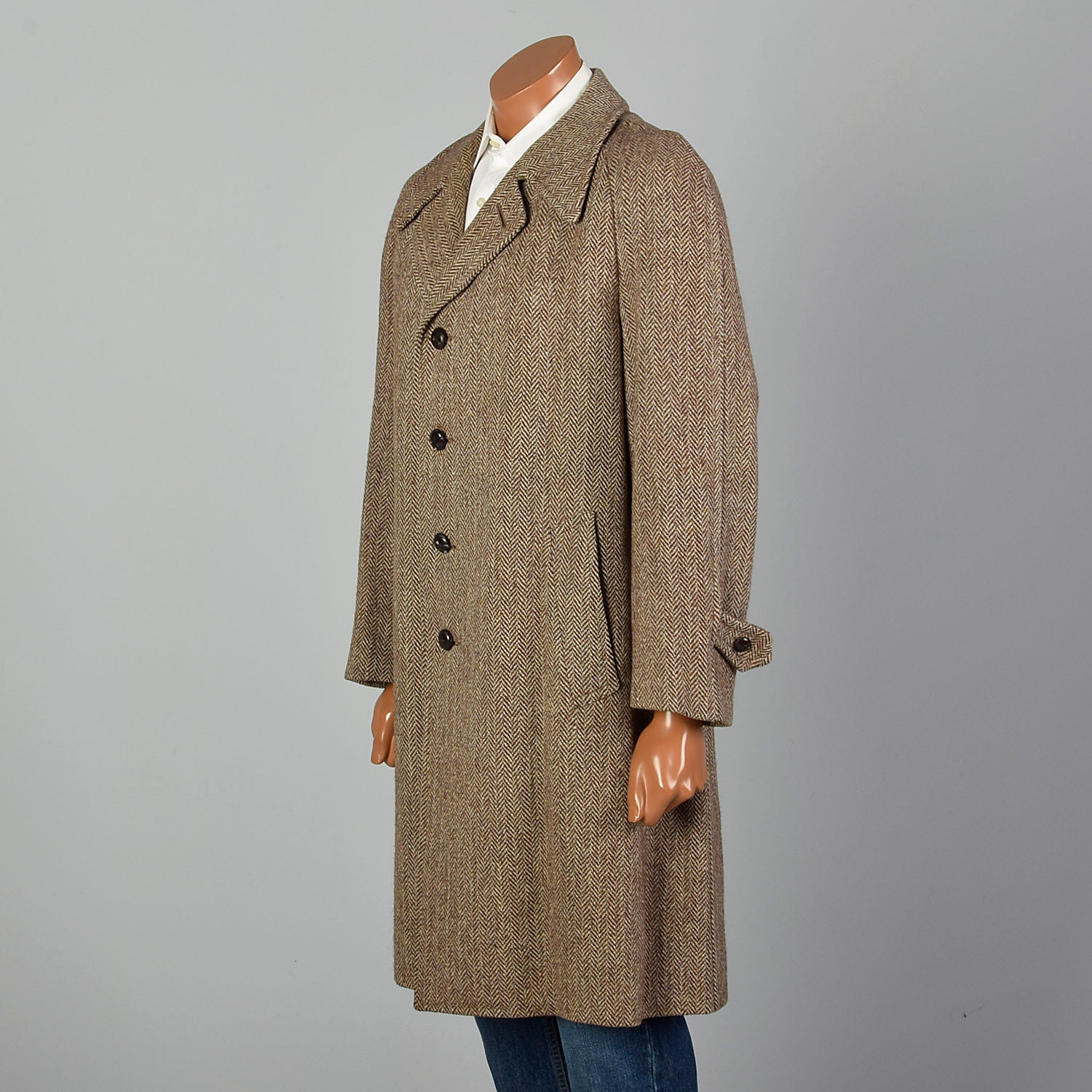41 Medium 1950s Mens Brown Wool Tweed Coat