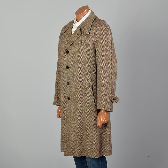 41 Medium 1950s Mens Brown Wool Tweed Coat