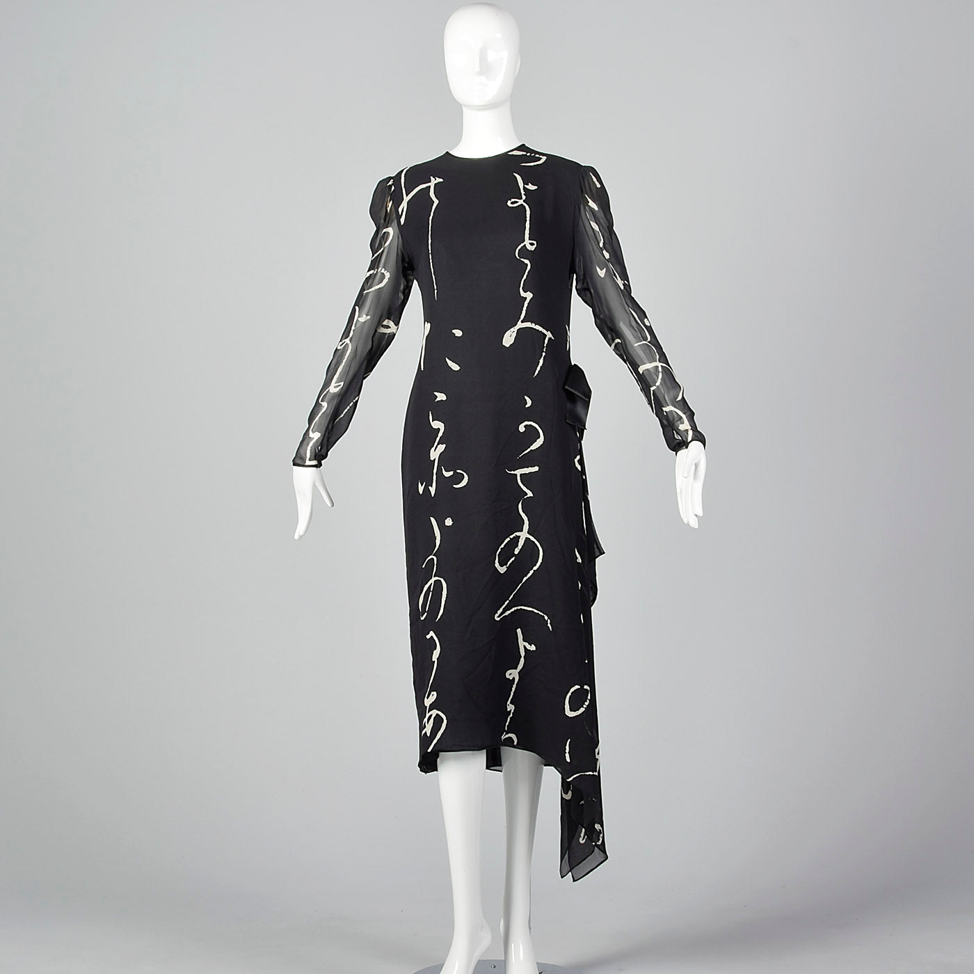 1980s Hanae Mori Black Silk Dress