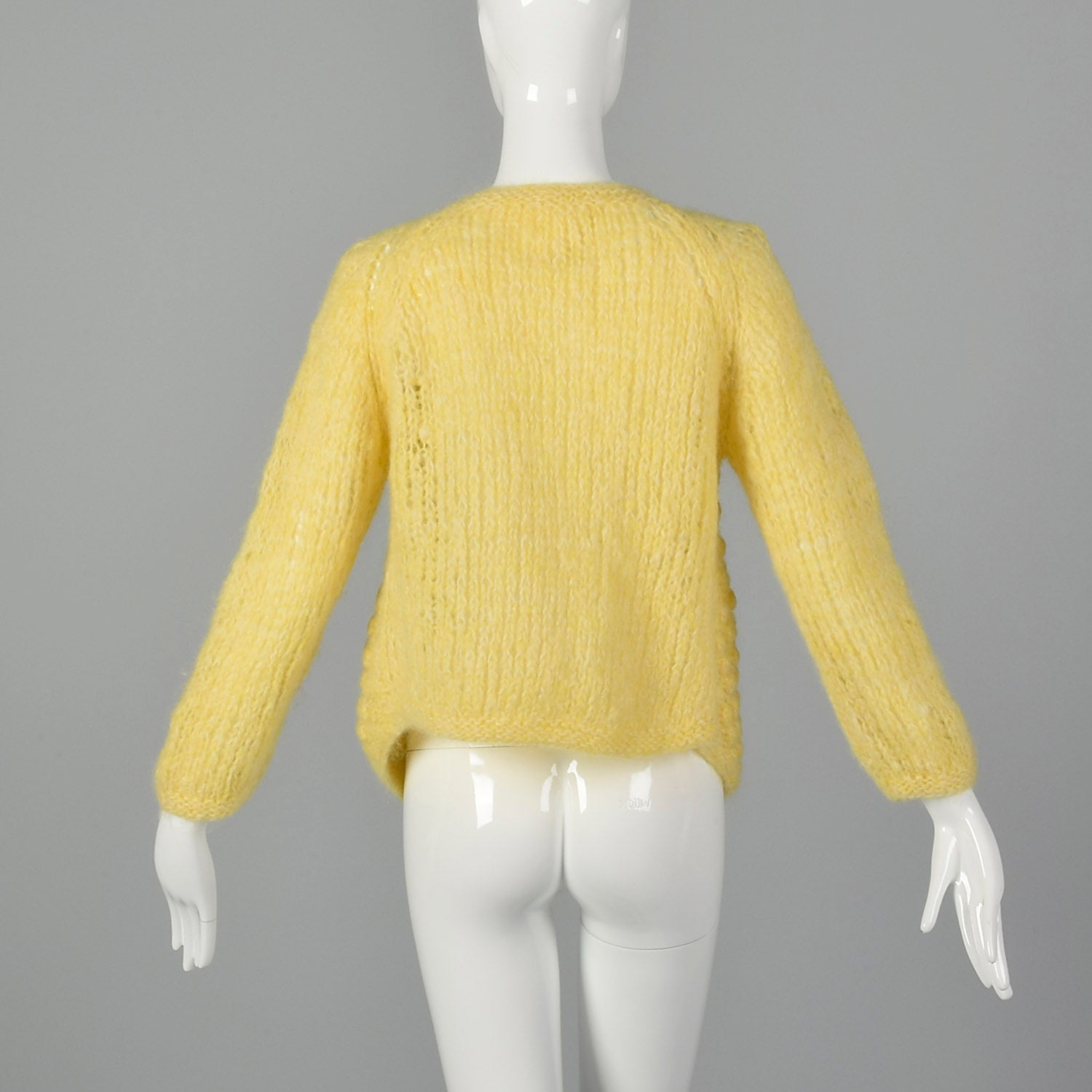 Large 1960s Yellow Sweater Hand Knit In Italy Puff Stitch Cardigan