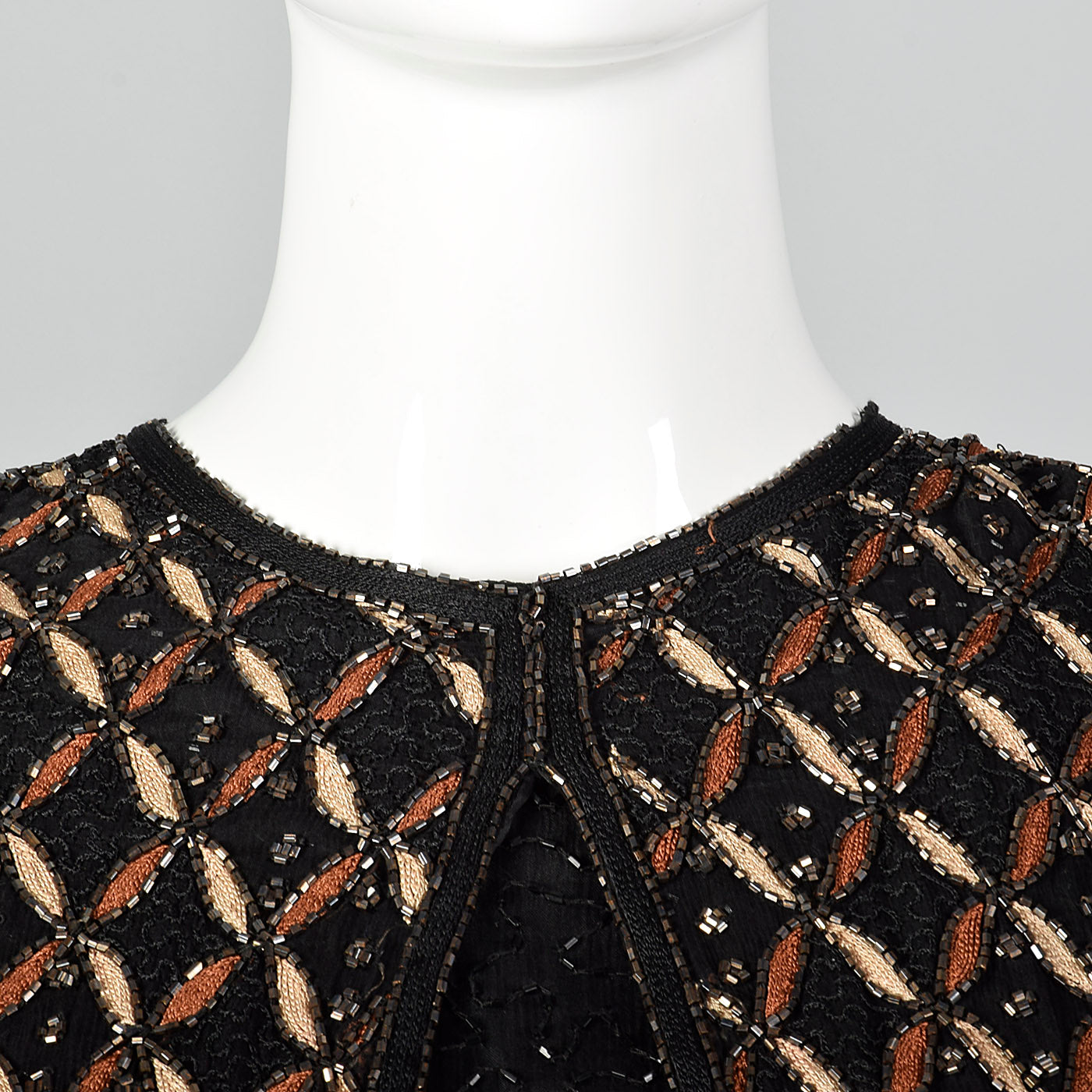 1990s Black Beaded Faux Jacket Maxi Dress
