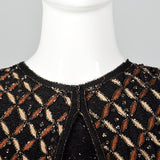 1990s Black Beaded Faux Jacket Maxi Dress