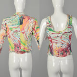 Alberto Makali Multi-Color Abstract Print Stretch Top and Matching Jean Jacket Set