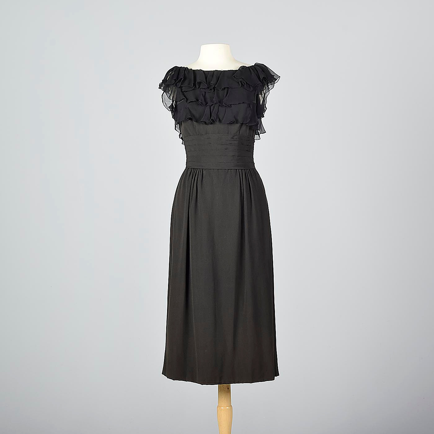 1940s Black Cocktail Dress with Chiffon Bust