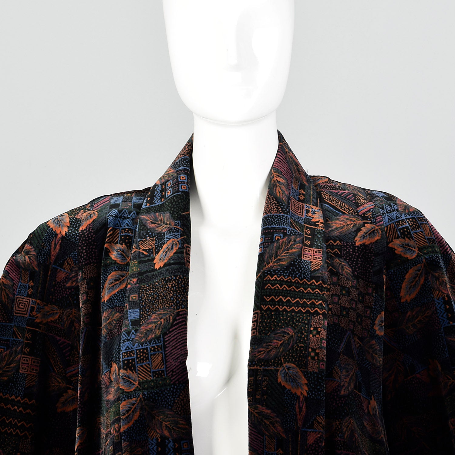 1980s Black Cotton Velvet Swing Coat